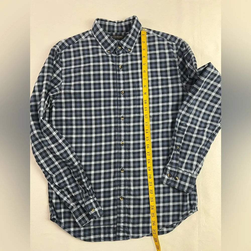 Banana Republic Blue Plaid Lux Flannel Grant Fit Cotton Button Down Fall Winter